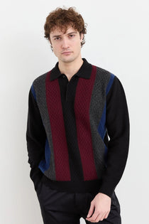 Desen Erkek Uzun Kol Polo Yaka Kazak - Vintage Minimalist Stil