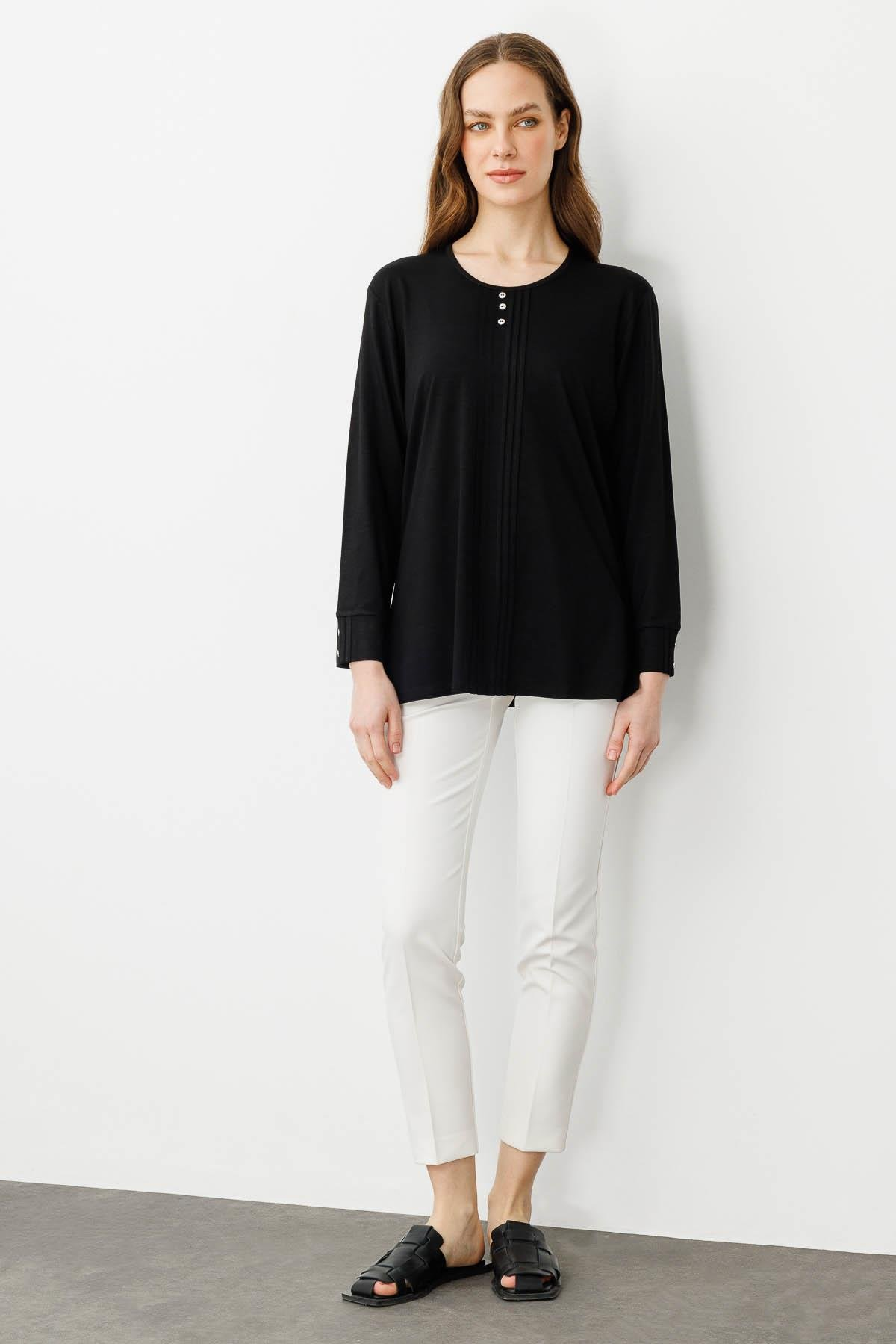 Desen Minimalist Oversize Uzun Kol Kadın Bluz - Rahat ve Şık