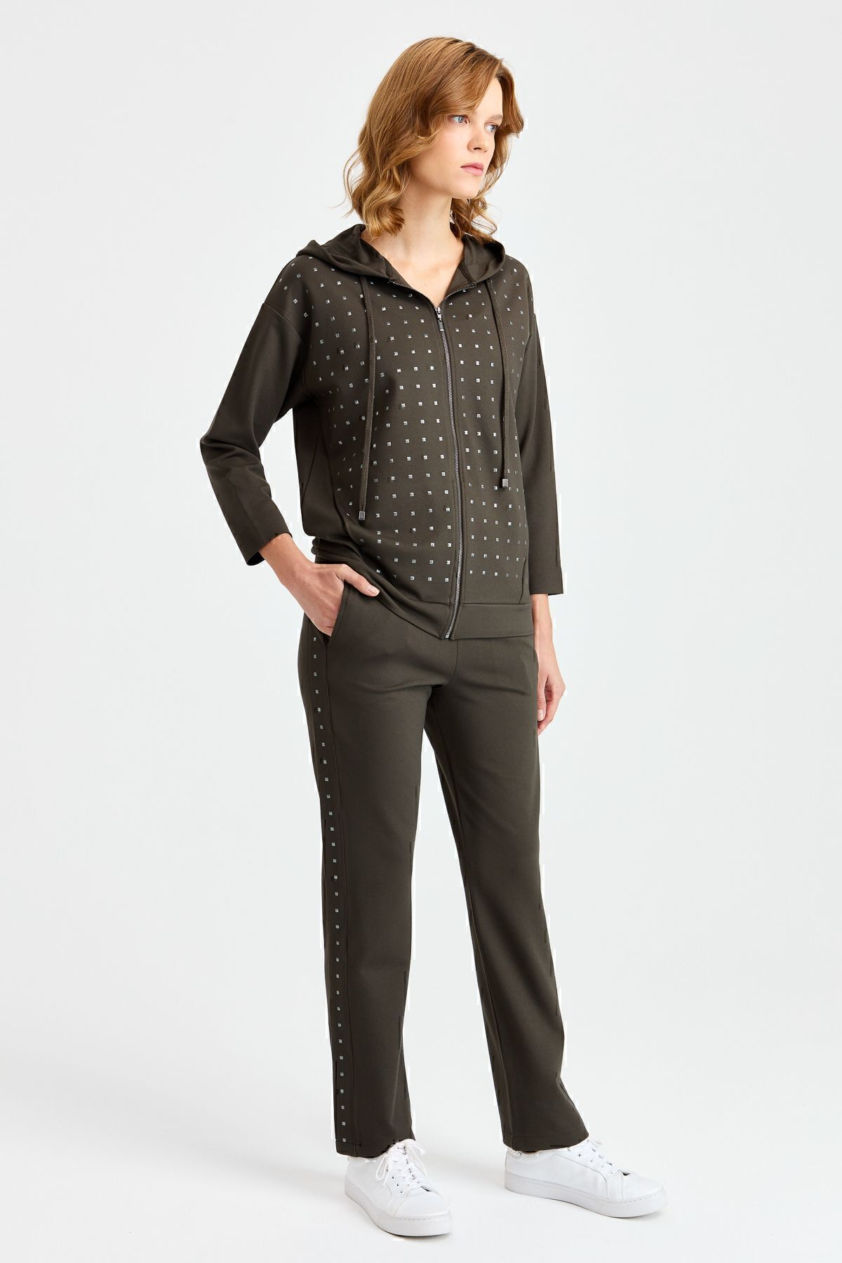 Desen Kadın Oversize Kapüşonlu Pijama Takımı - Minimalist Stil