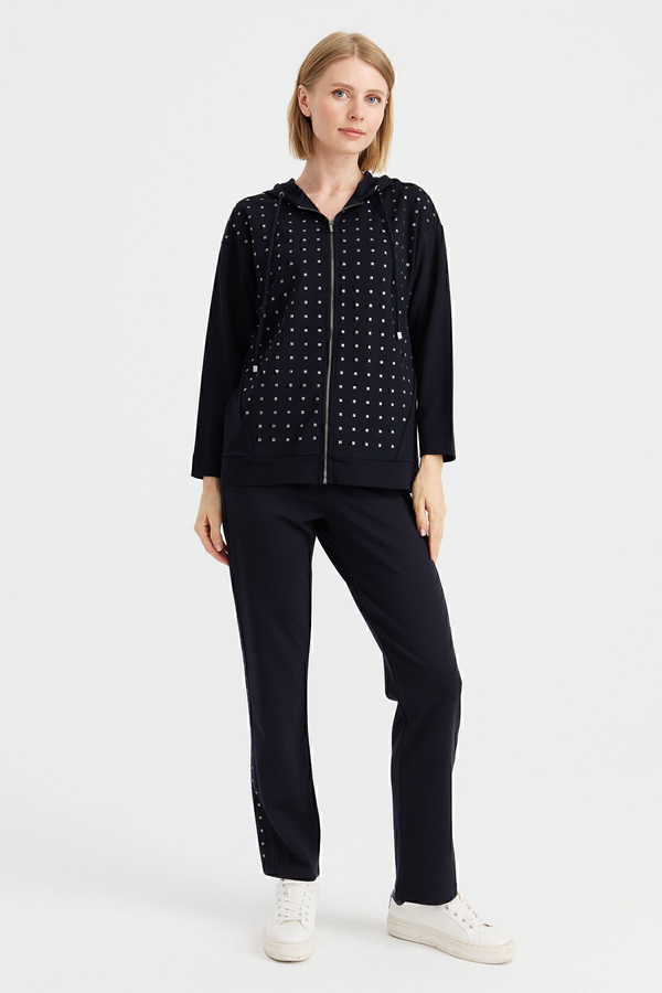 Desen Kadın Oversize Kapüşonlu Pijama Takımı - Minimalist Stil