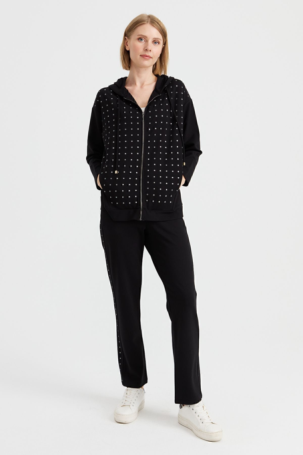 Desen Kadın Oversize Kapüşonlu Pijama Takımı - Minimalist Stil