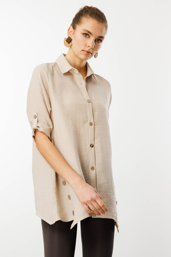 Desen Oversize Keten Gömlek - Minimalist 3/4 Kol