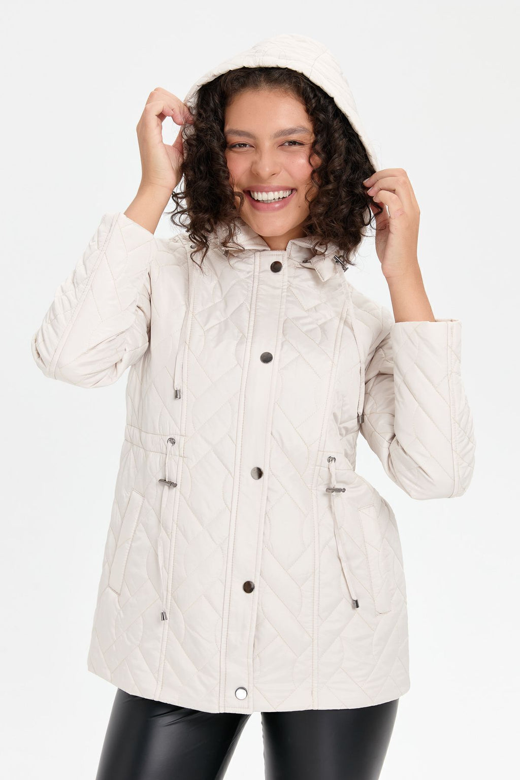 Desen Kadın Kapüşonlu Oversize Midi Kaban - Minimalist Tarz