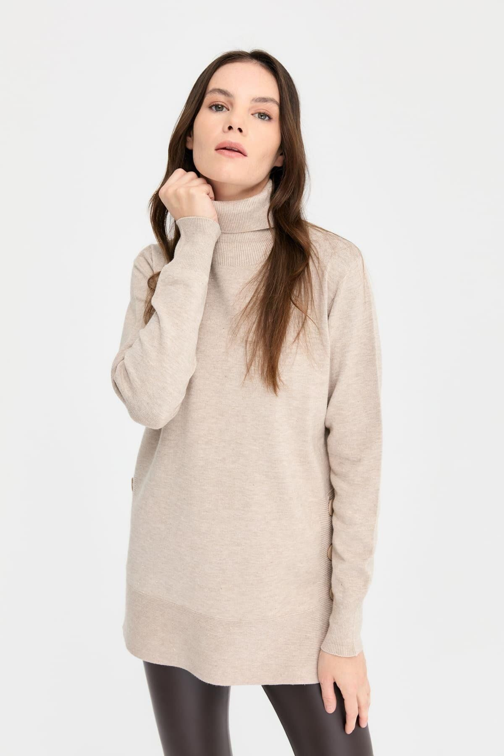 Desen Kadın Oversize Boğazlı Uzun Kol Kazak - Minimalist Stil