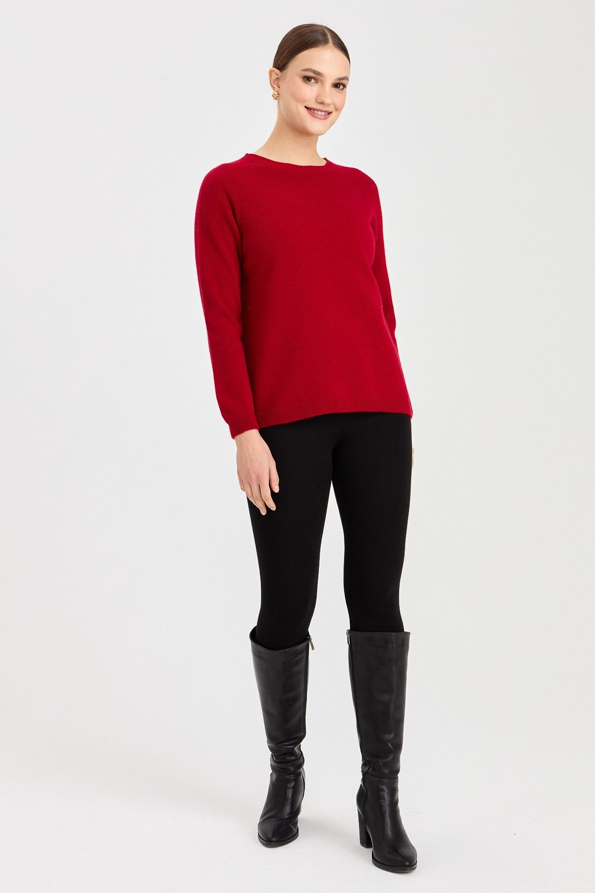 Desen Kadın Minimalist Yuvarlak Yaka Uzun Kol Kazak - Günlük Stil