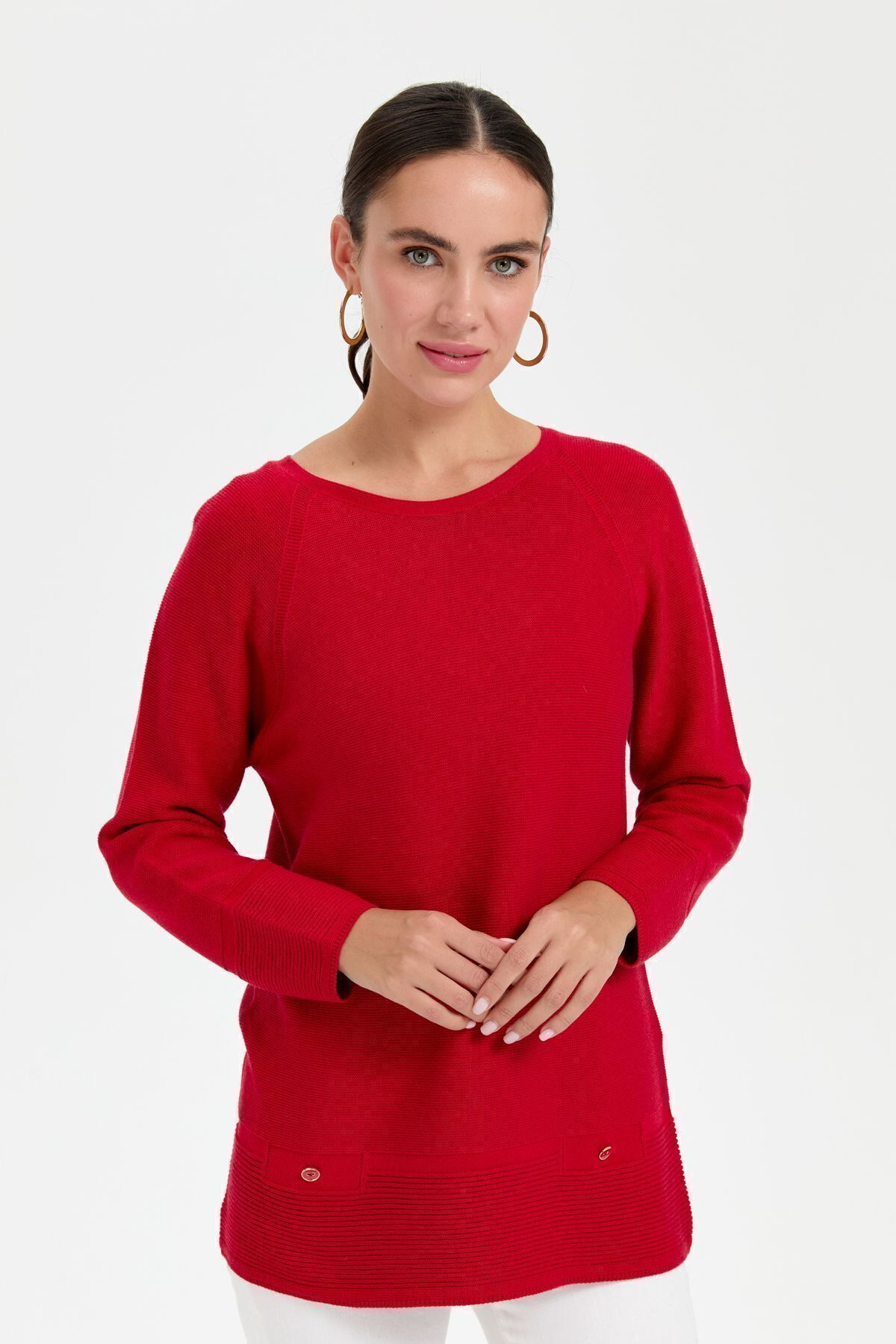 Desen Oversize Uzun Kol Kadın Kazak - Minimalist Stil