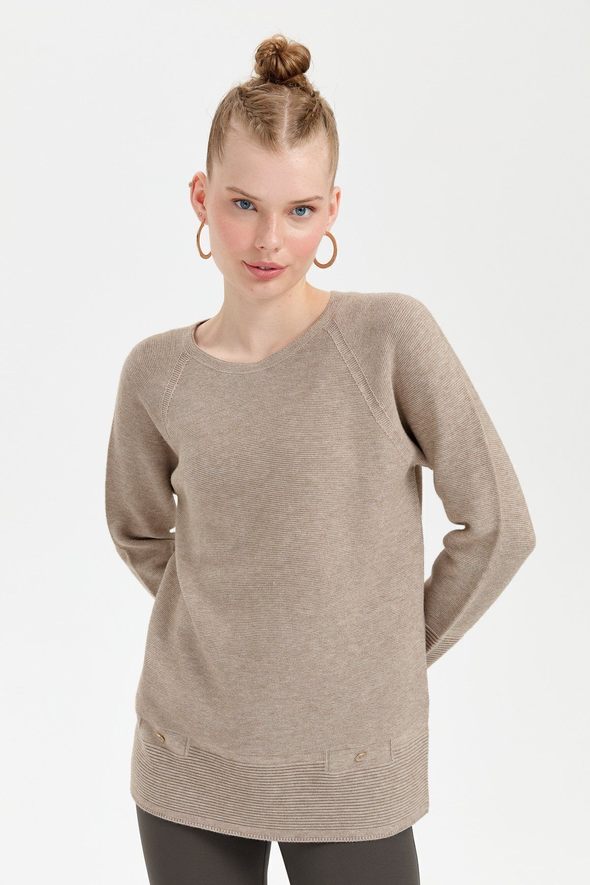 Desen Oversize Uzun Kol Kadın Kazak - Minimalist Stil