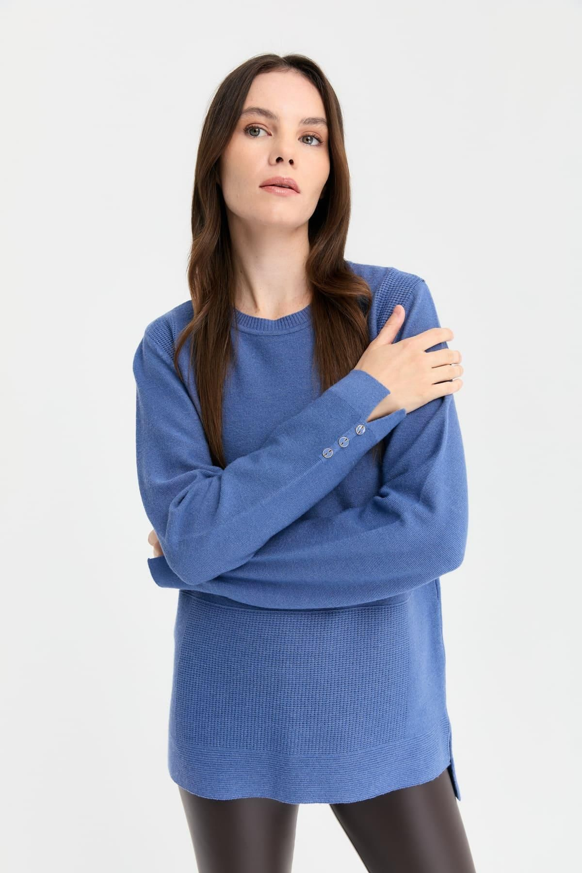 Desen Kadın Oversize Kazak - Minimalist, Uzun Kol, Yuvarlak Yaka
