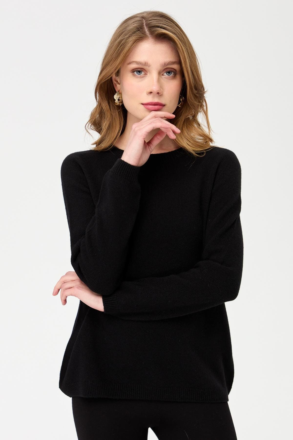 Desen Kadın Minimalist Yuvarlak Yaka Uzun Kol Kazak - Günlük Stil İkincil görsel