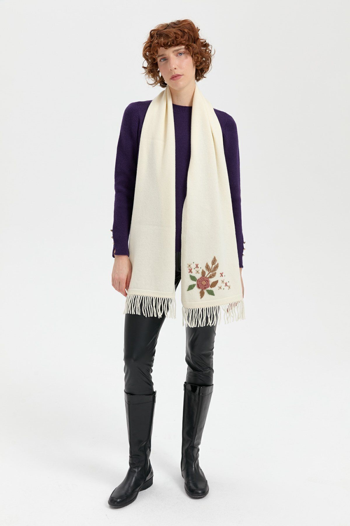 Desen Minimalist Nakışlı Oversize Kadın Şal - Yumuşak & Şık
