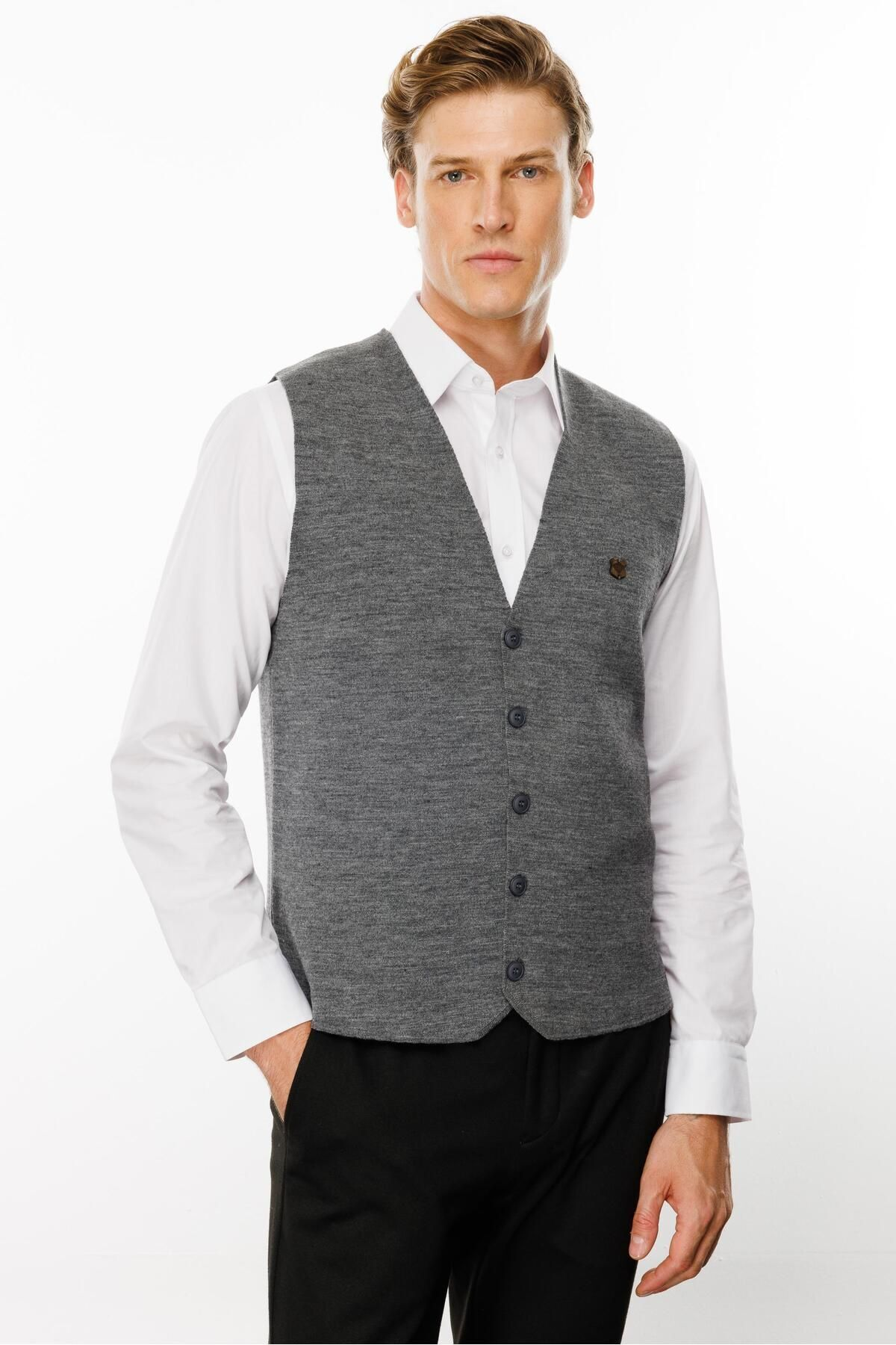 Desen Minimalist V Yaka Erkek Yelek - Günlük & Şık