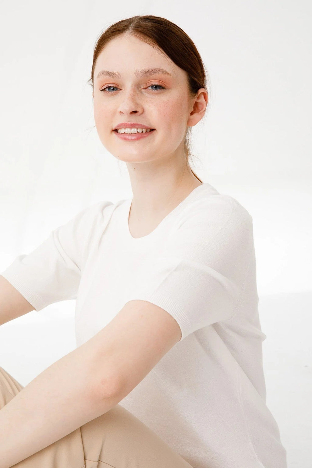 Desen Minimalist Oversize Yuvarlak Yaka Kısa Kol Kadın Bluz - Günlük & Şık