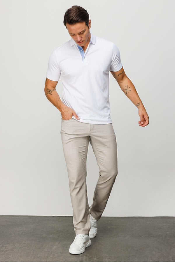 Desen Minimalist Polo Yaka Erkek T-Shirt - Kısa Kol - Rahat
