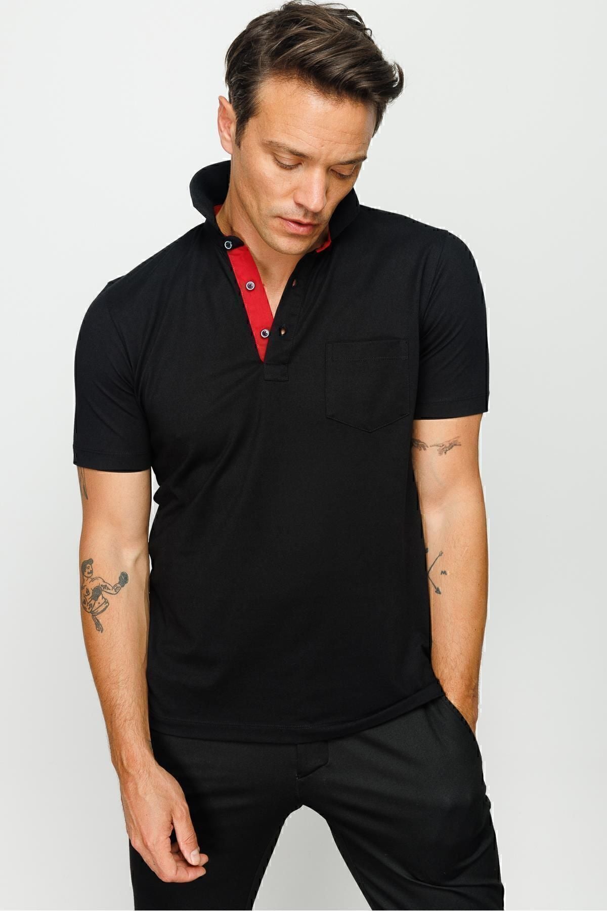 Desen Minimalist Polo Yaka Kısa Kol Erkek T-Shirt - Rahat ve Şık Ana görsel