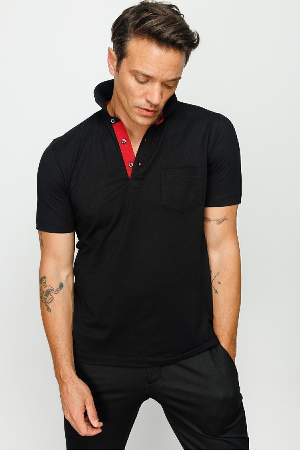 Desen Minimalist Polo Yaka Kısa Kol Erkek T-Shirt - Rahat ve Şık