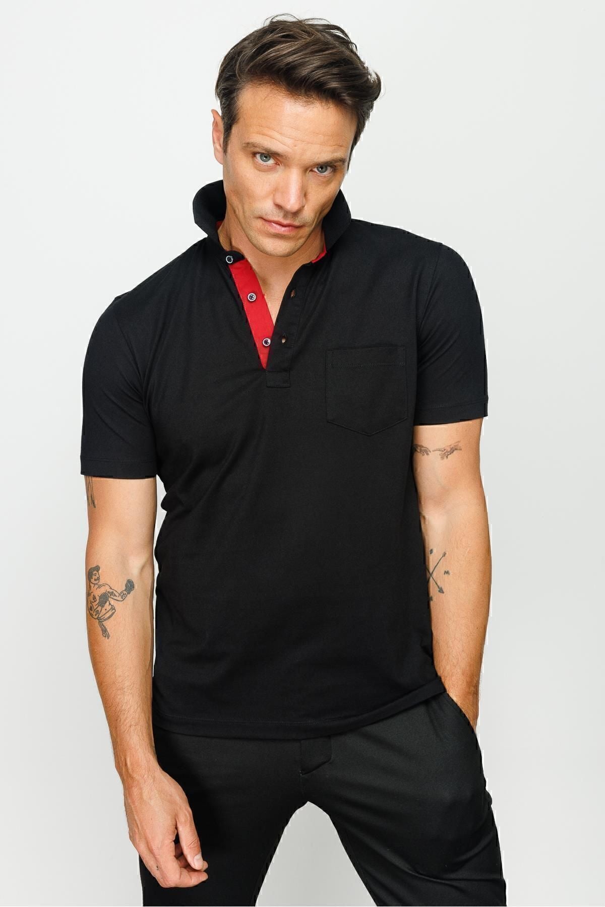 Desen Minimalist Polo Yaka Kısa Kol Erkek T-Shirt - Rahat ve Şık