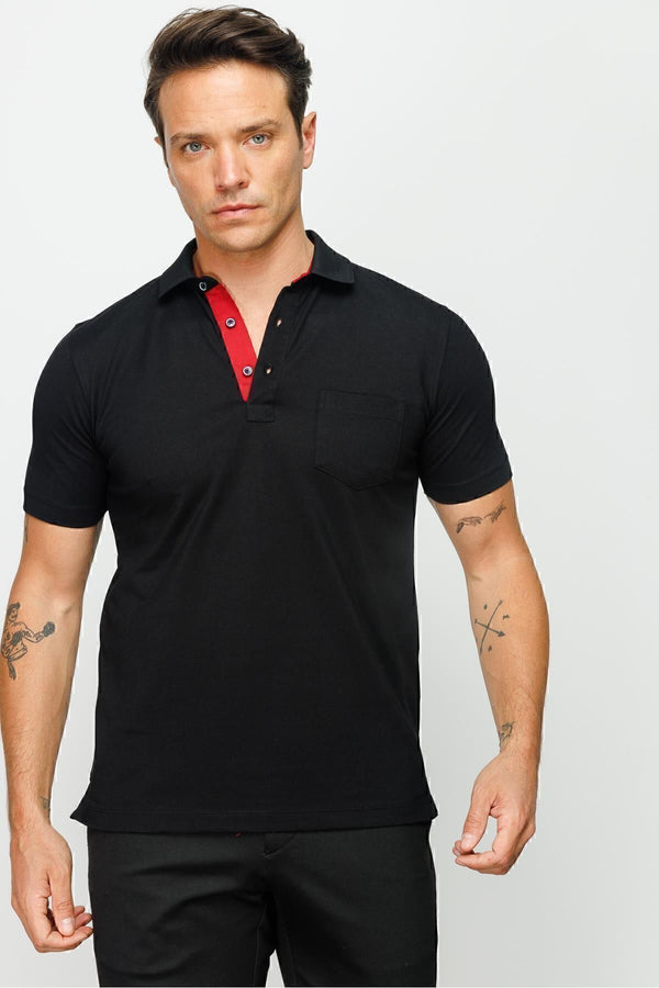 Desen Minimalist Polo Yaka Kısa Kol Erkek T-Shirt - Rahat ve Şık