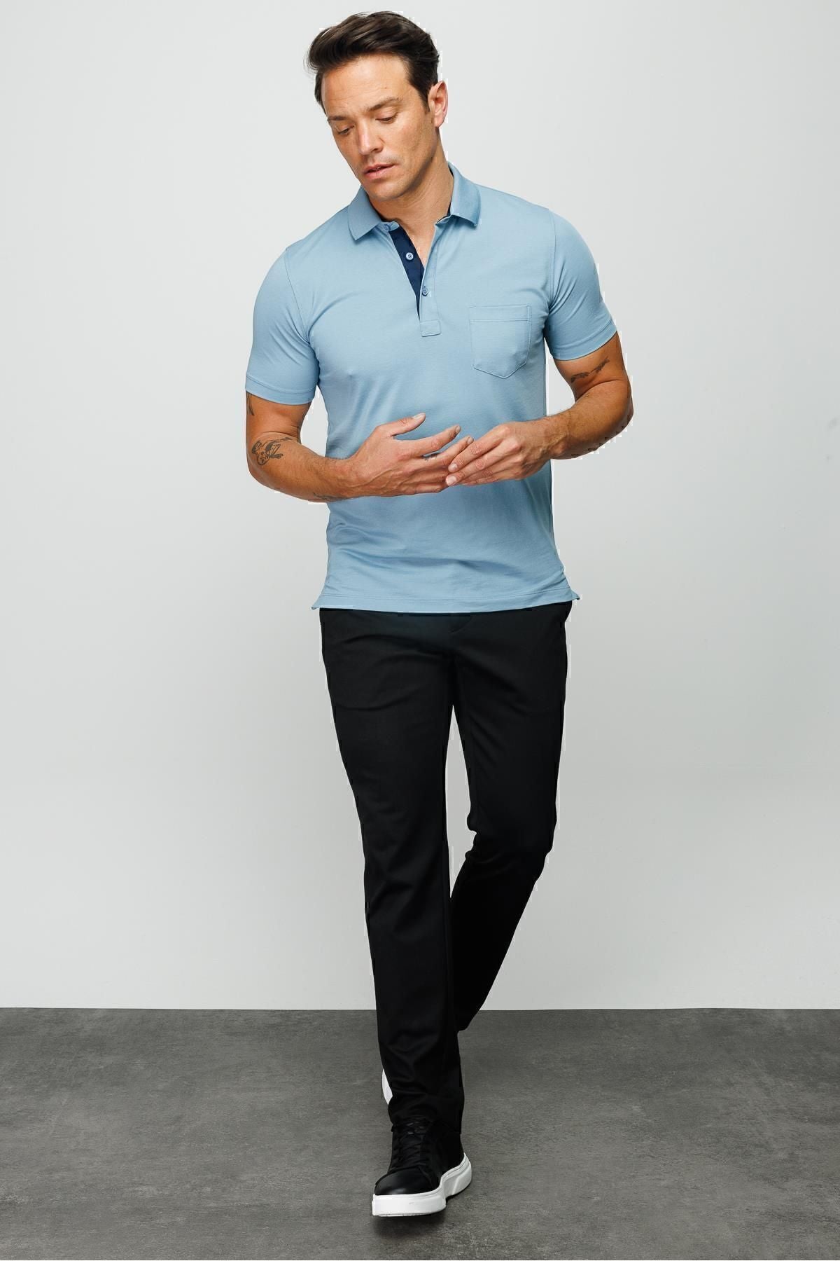 Desen Minimalist Polo Yaka Kısa Kol Erkek T-Shirt - Rahat ve Şık