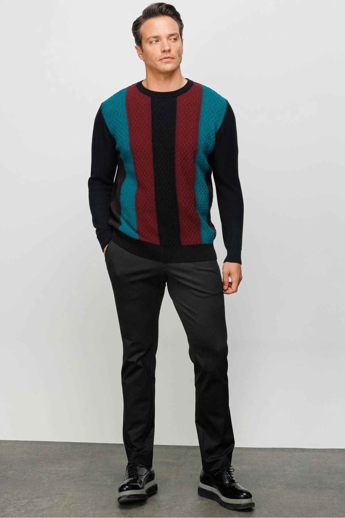 Desen Minimalist Vintage Erkek Uzun Kol Kazak - Regular Fit