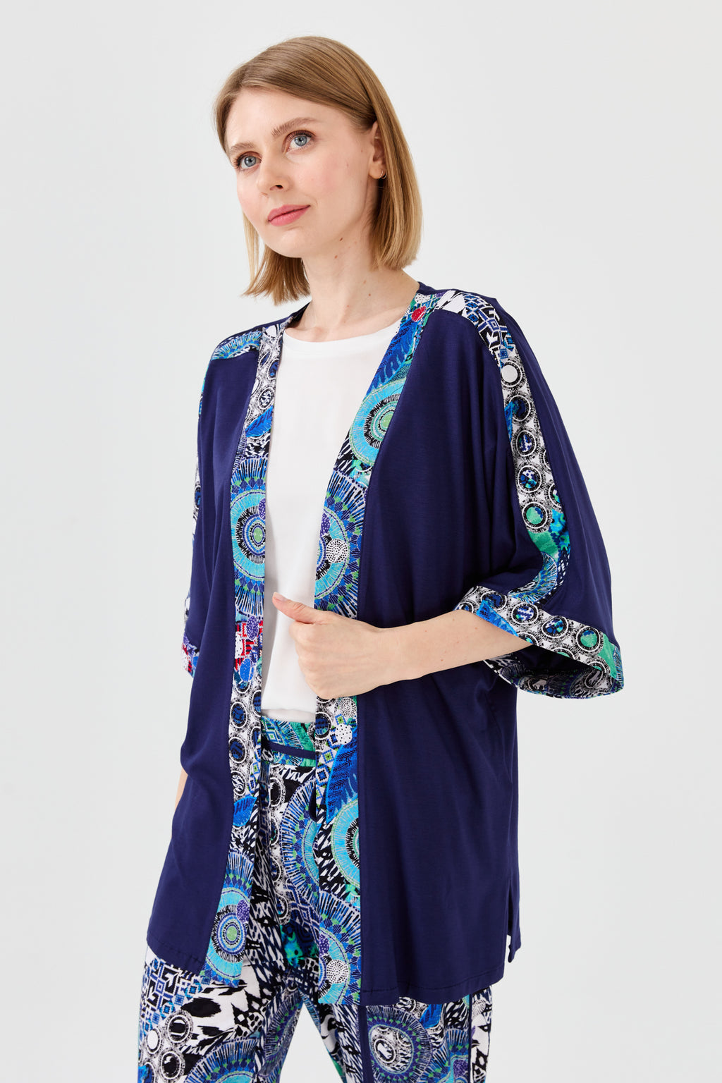 Desen Oversize Kimono Kol 3/4 Kadın Ceket - Rahat ve Şık