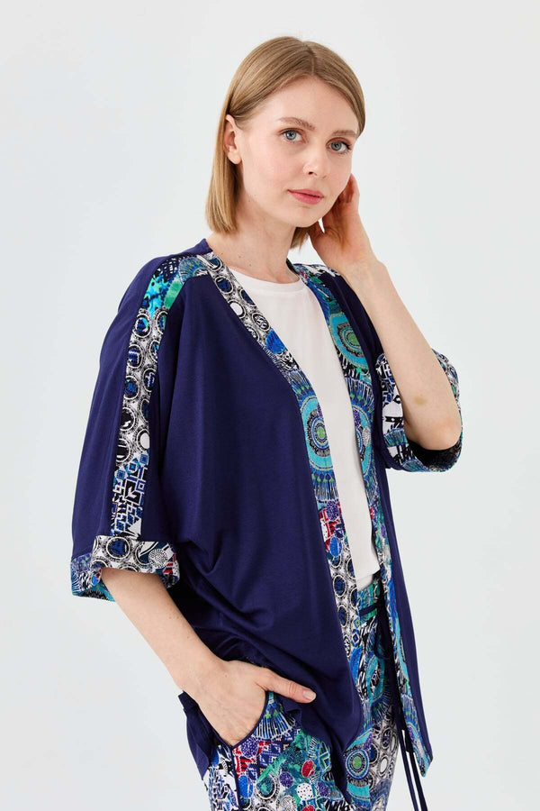Desen Oversize Kimono Kol 3/4 Kadın Ceket - Rahat ve Şık