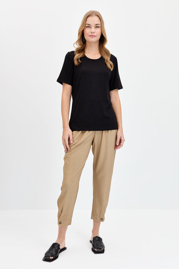 DESEN TRİKO Oversize Minimalist Yuvarlak Yaka Kadın T-Shirt - Kısa Kol