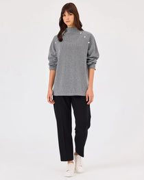 dik yaka düğme detaylı sweatshirt Scl