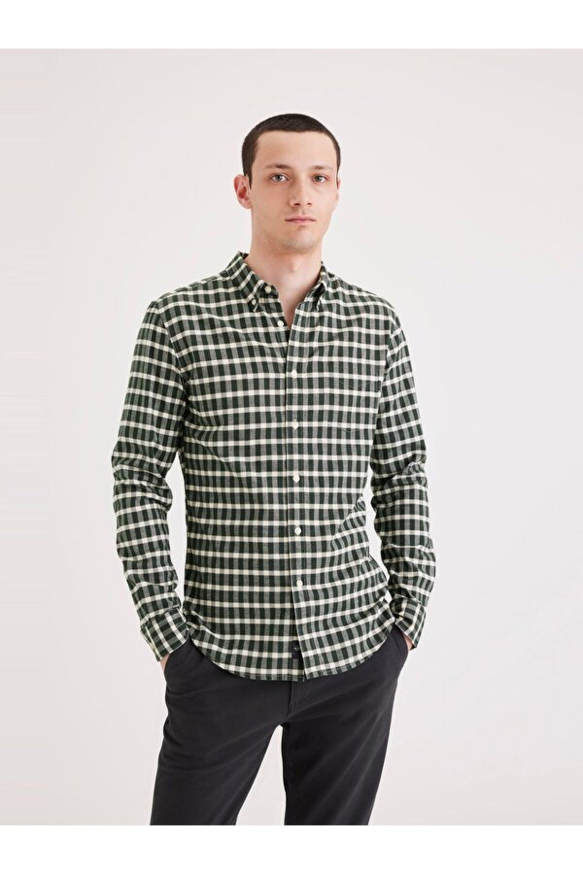Dockers Minimalist Kareli Uzun Kol Erkek Gömlek - Günlük & İş Ana görsel