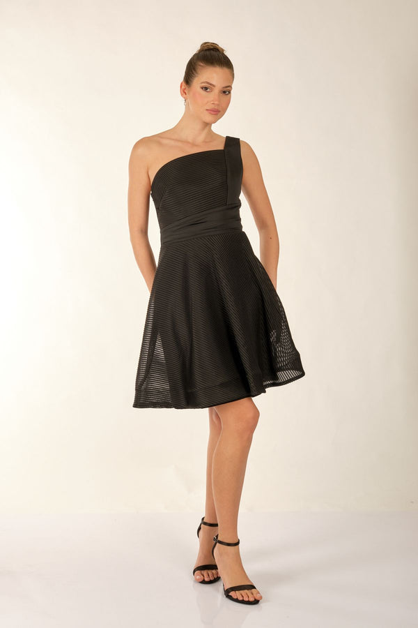 DORİDORCA Tek Omuz Kendinden Desenli Mini Kadın Abiye Elbise 2246015