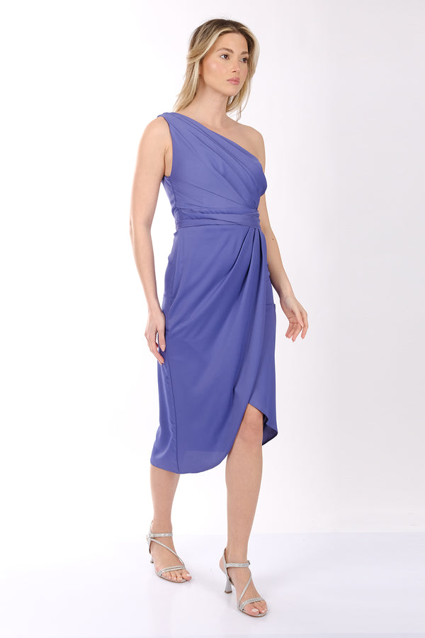 DORİDORCA Tek Omuz Drape Detaylı Saten Midi  Kadın Abiye Elbise 231KB5081