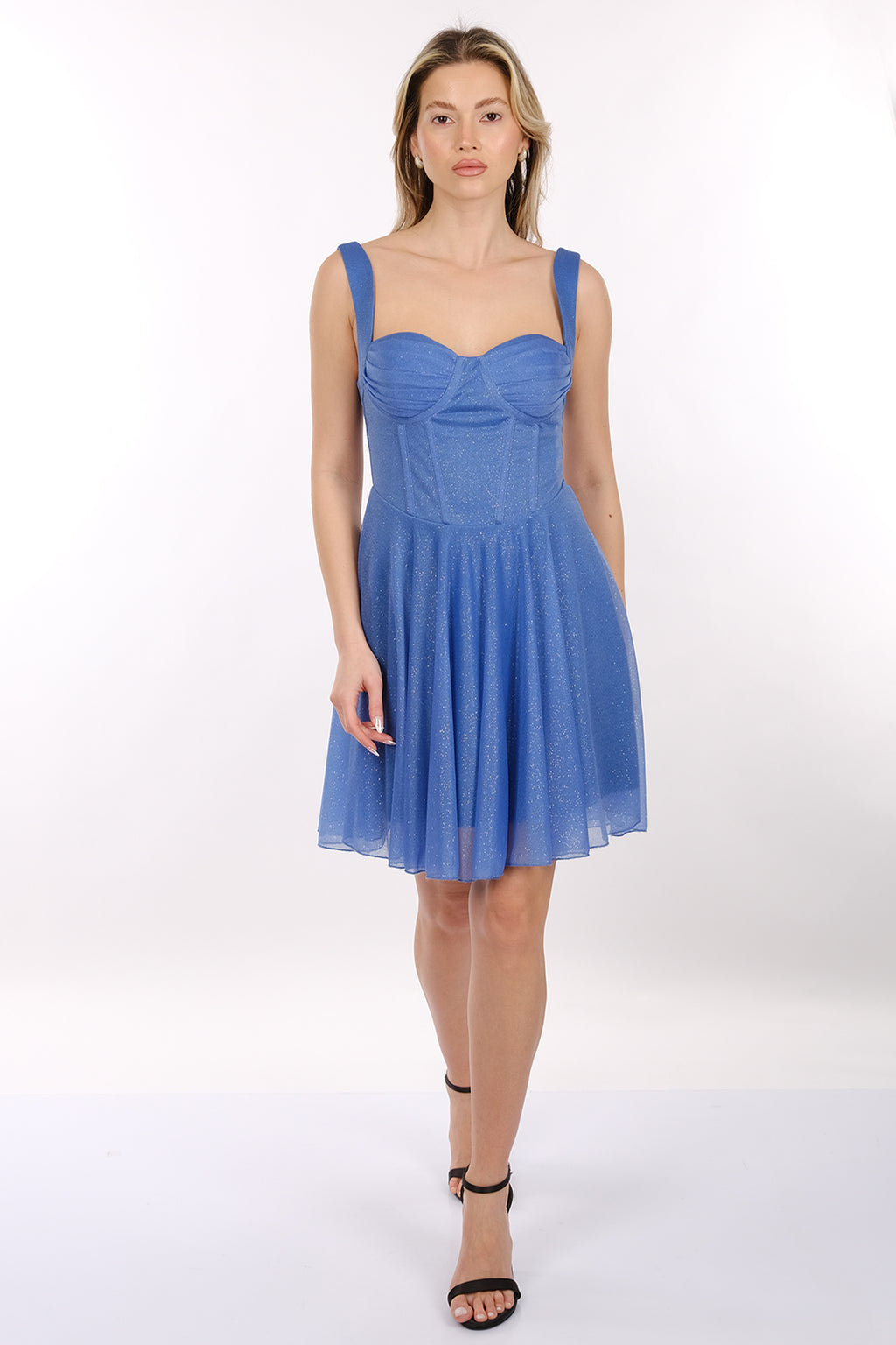 DORİDORCA Geniş Askılı Kare Yaka Mini Abiye Elbise 2246074