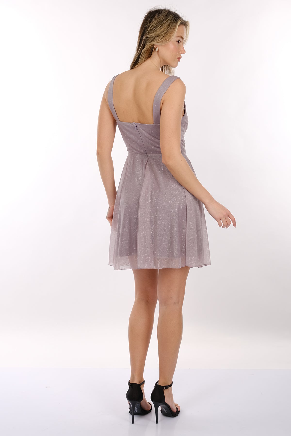 DORİDORCA Geniş Askılı Kare Yaka Mini Abiye Elbise 2246074
