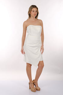 DORİDORCA Straplez Drape Krep Kumaş Mini Abiye Elbise 2246011