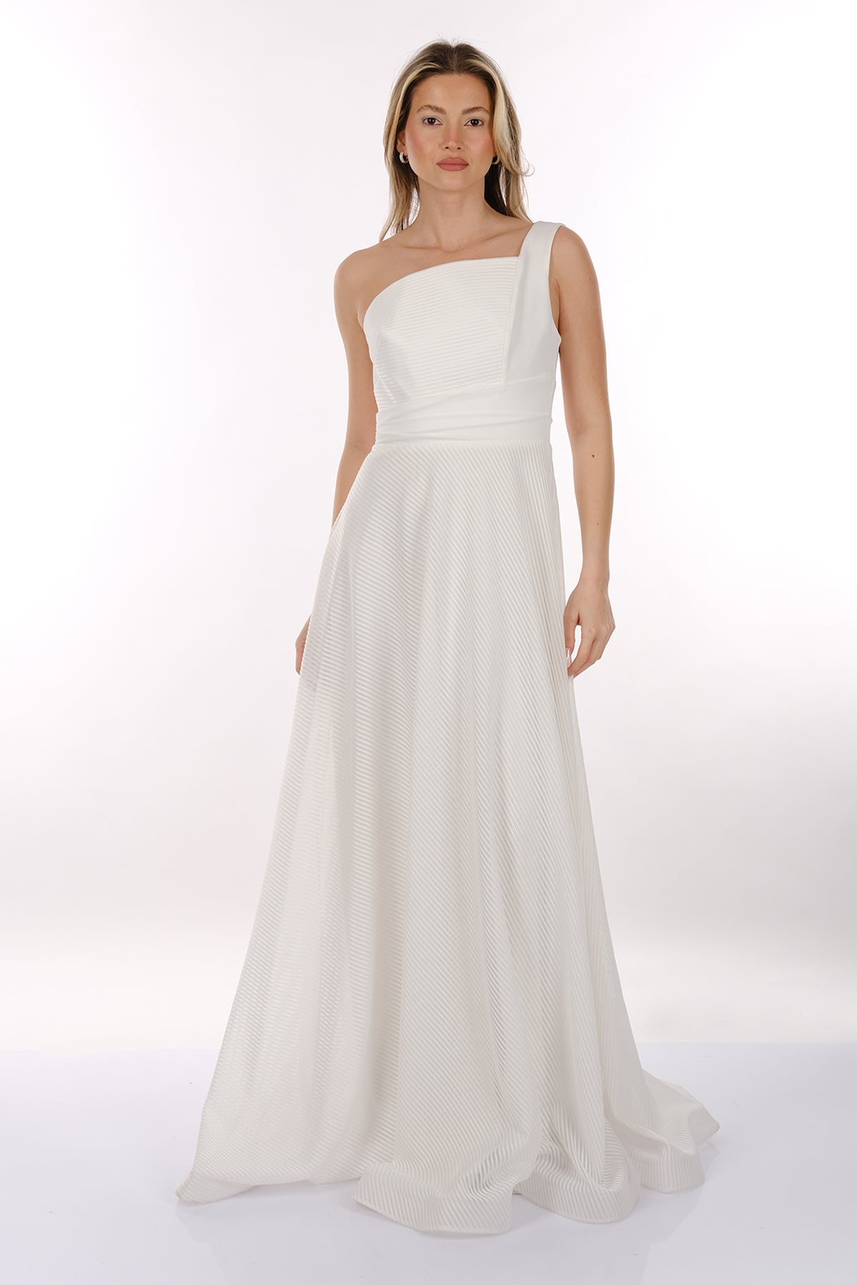 DORİDORCA Tek Omuz Kendinden Desenli Maxi Boy Kadın Abiye Elbise 2246026