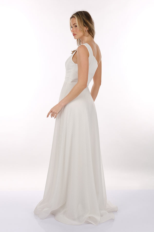 DORİDORCA Tek Omuz Kendinden Desenli Maxi Boy Kadın Abiye Elbise 2246026
