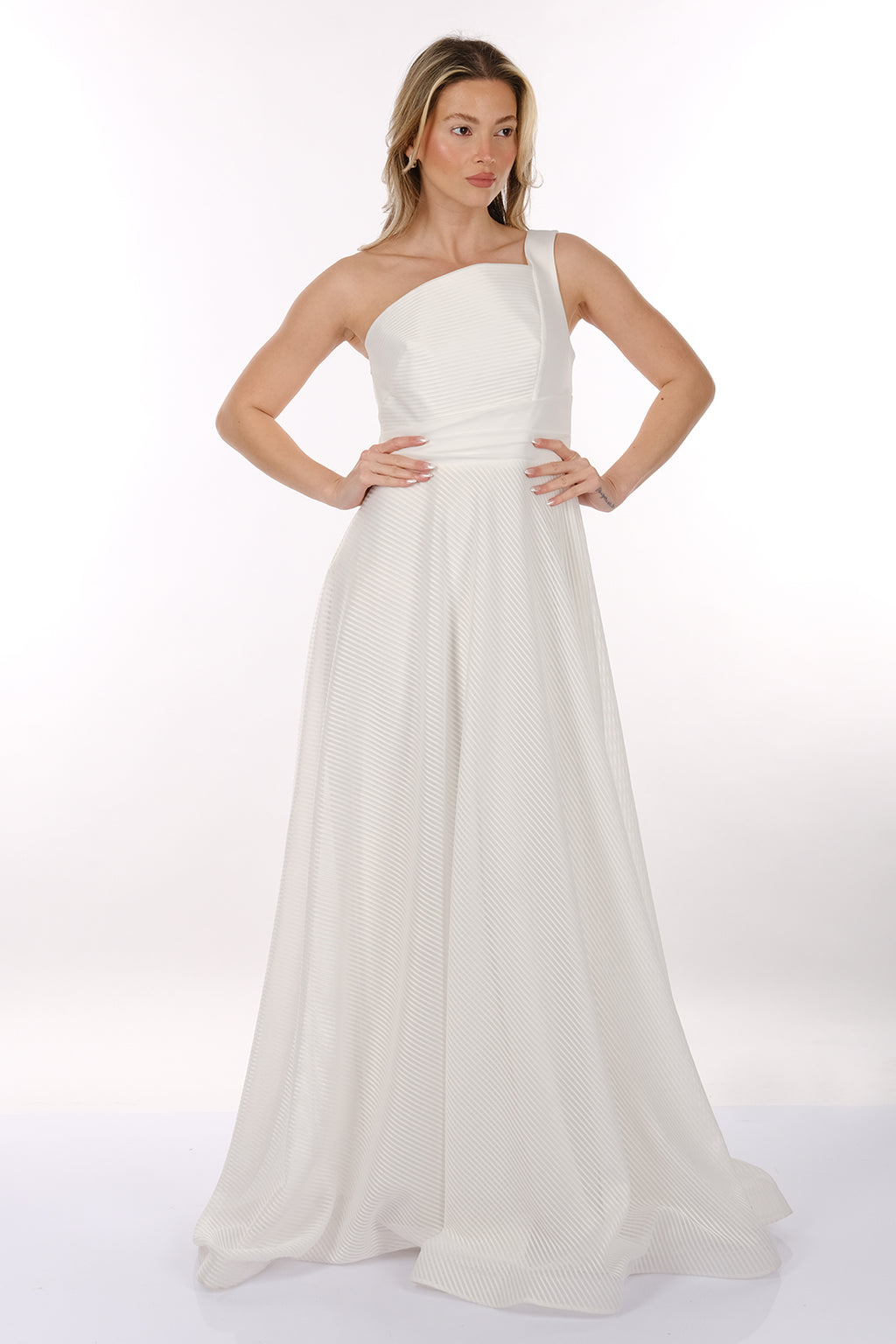 DORİDORCA Tek Omuz Kendinden Desenli Maxi Boy Kadın Abiye Elbise 2246026