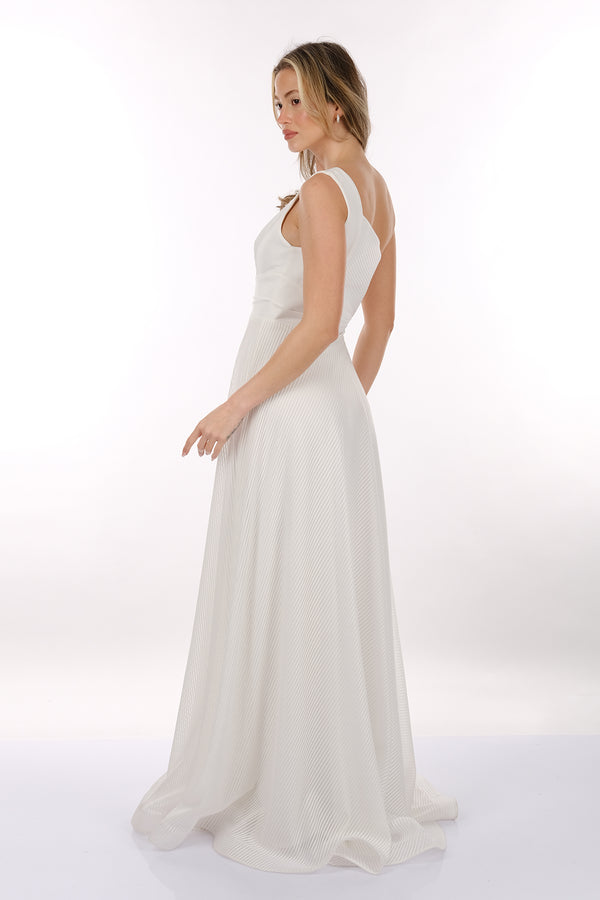 DORİDORCA Tek Omuz Kendinden Desenli Maxi Boy Kadın Abiye Elbise 2246026
