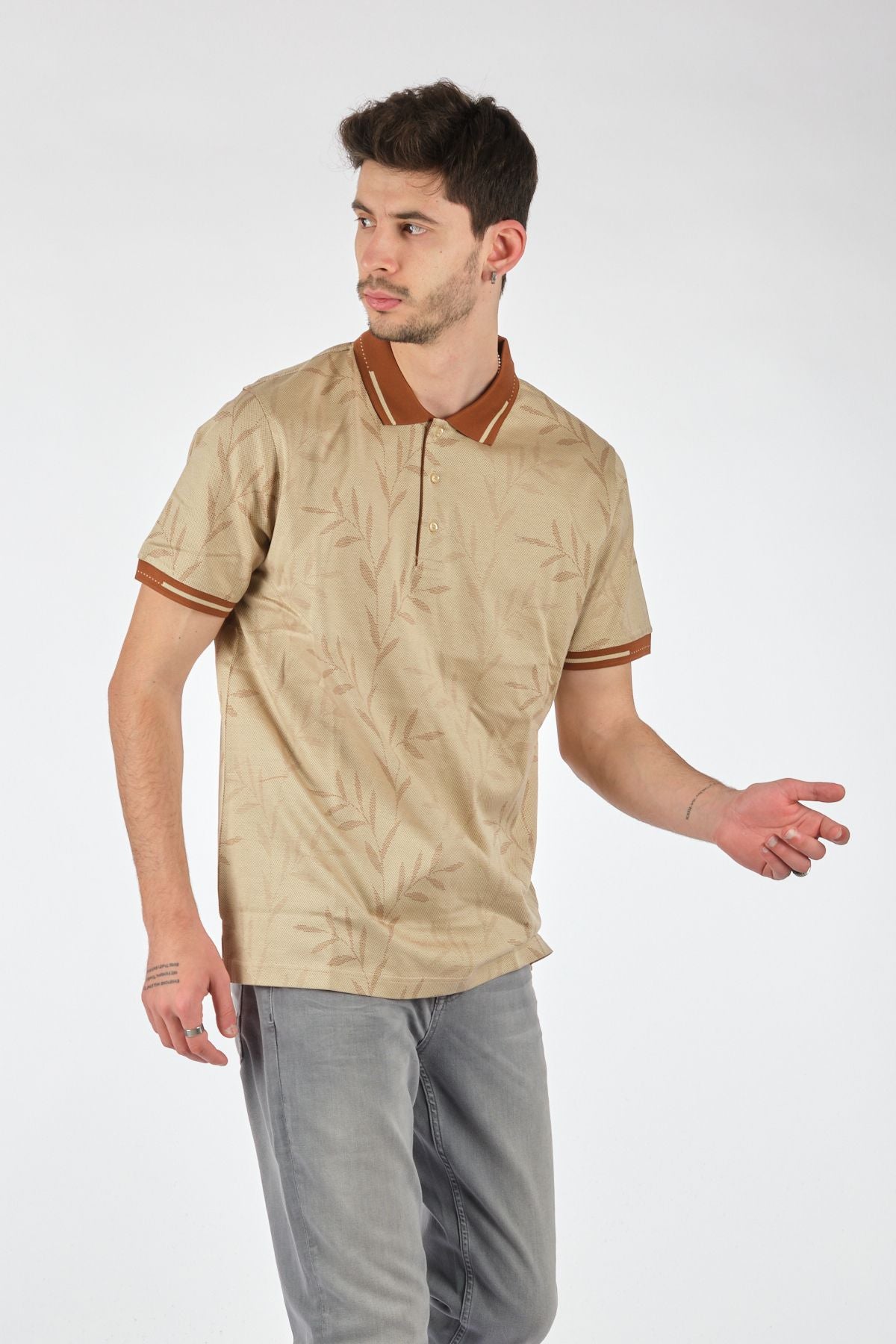 Ecer Erkek Polo Yaka Kısa Kol Tişört - Minimalist Desen - Günlük Stil