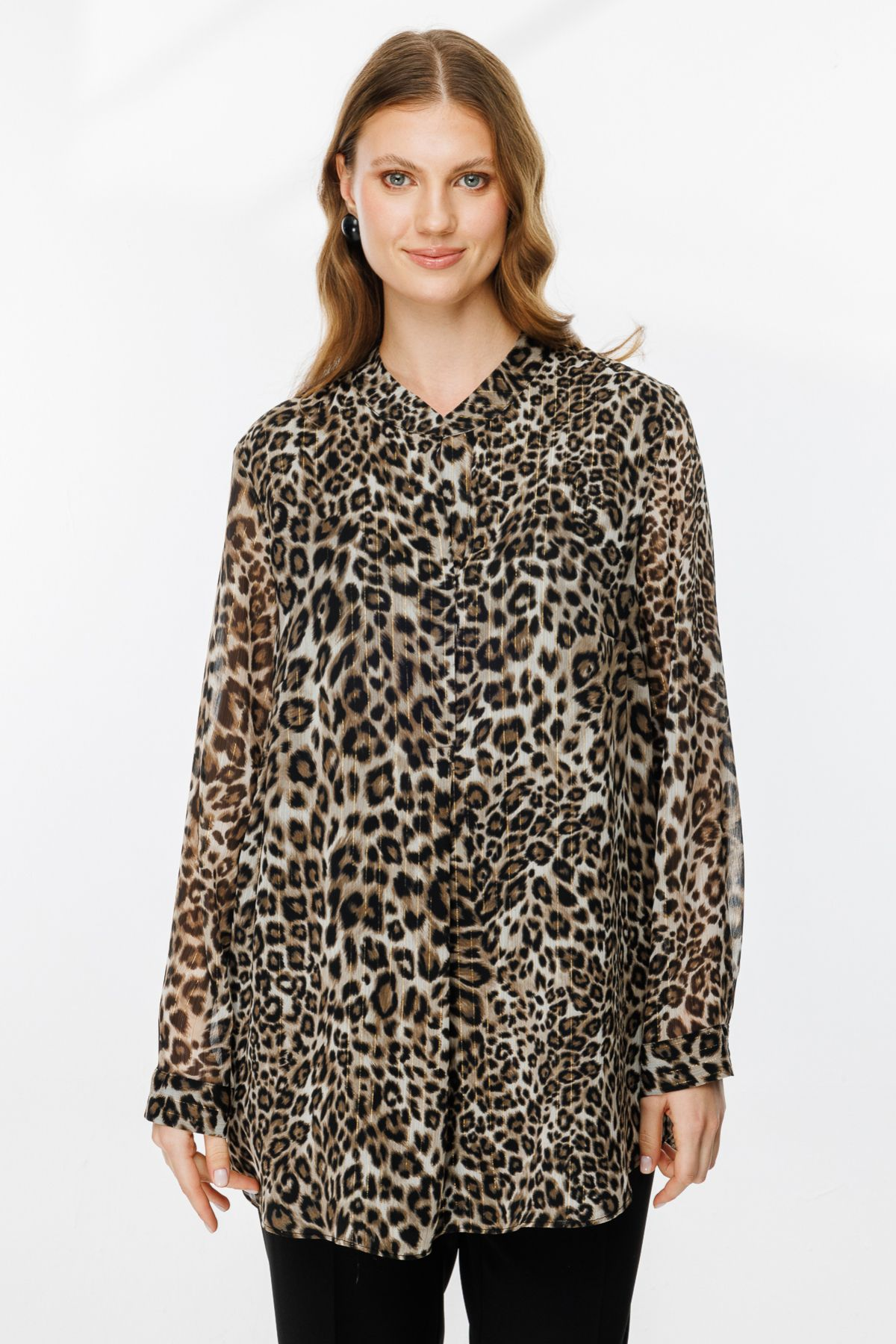 Ekol Büyük Beden Leopar Desen Kadın Bluz 25EKL02529 Translation missing: tr.content.product_image_main