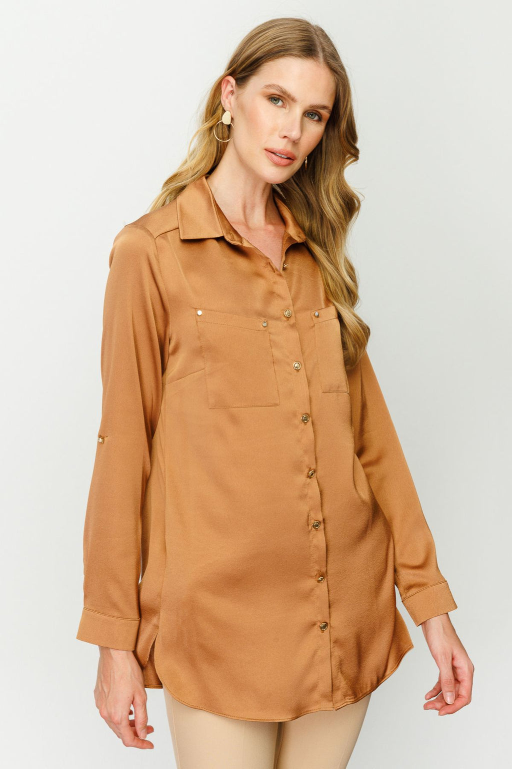 Ekol Minimalist Oversize Uzun Kol Saten Bluz - Günlük Şıklık