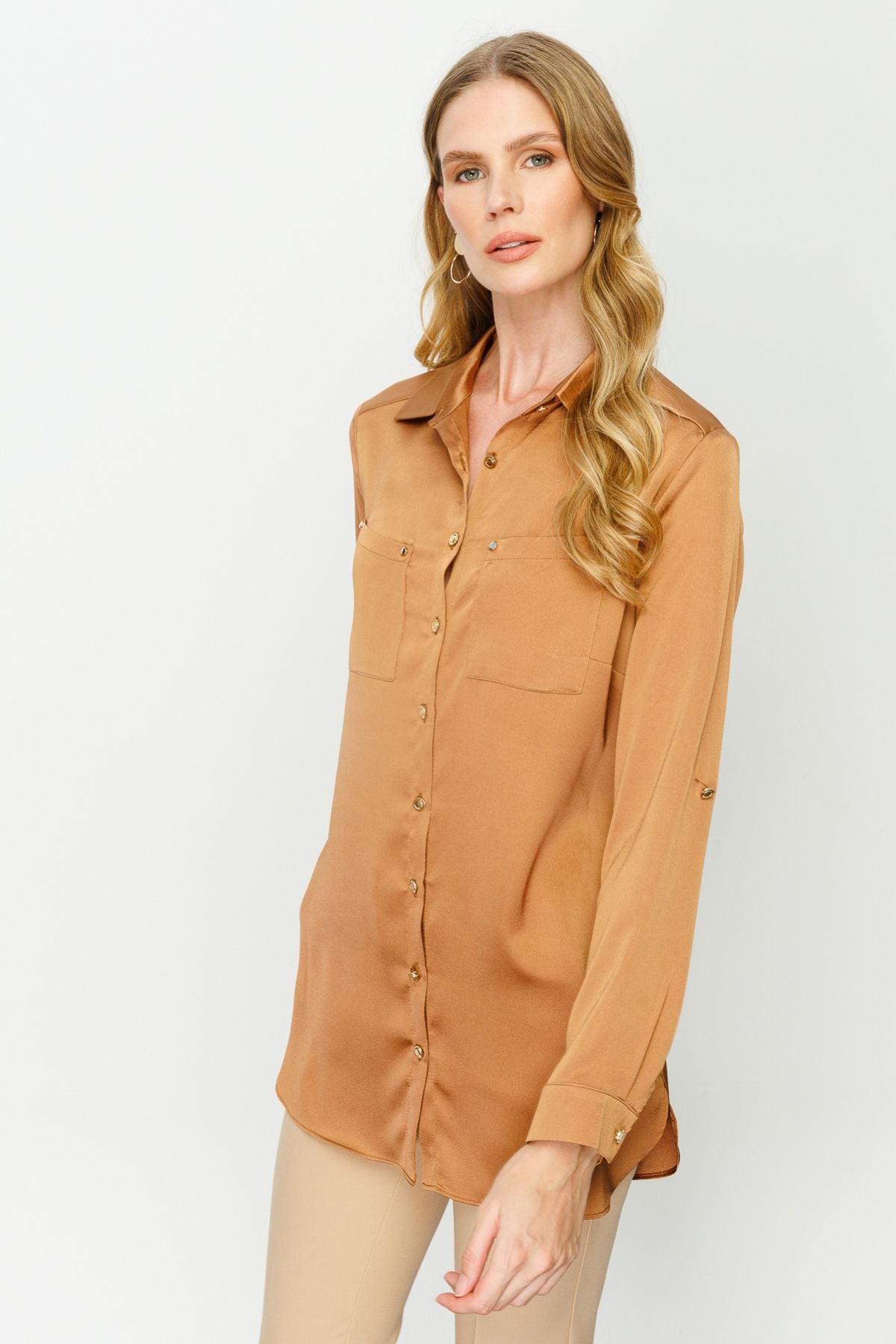 Ekol Minimalist Oversize Uzun Kol Saten Bluz - Günlük Şıklık