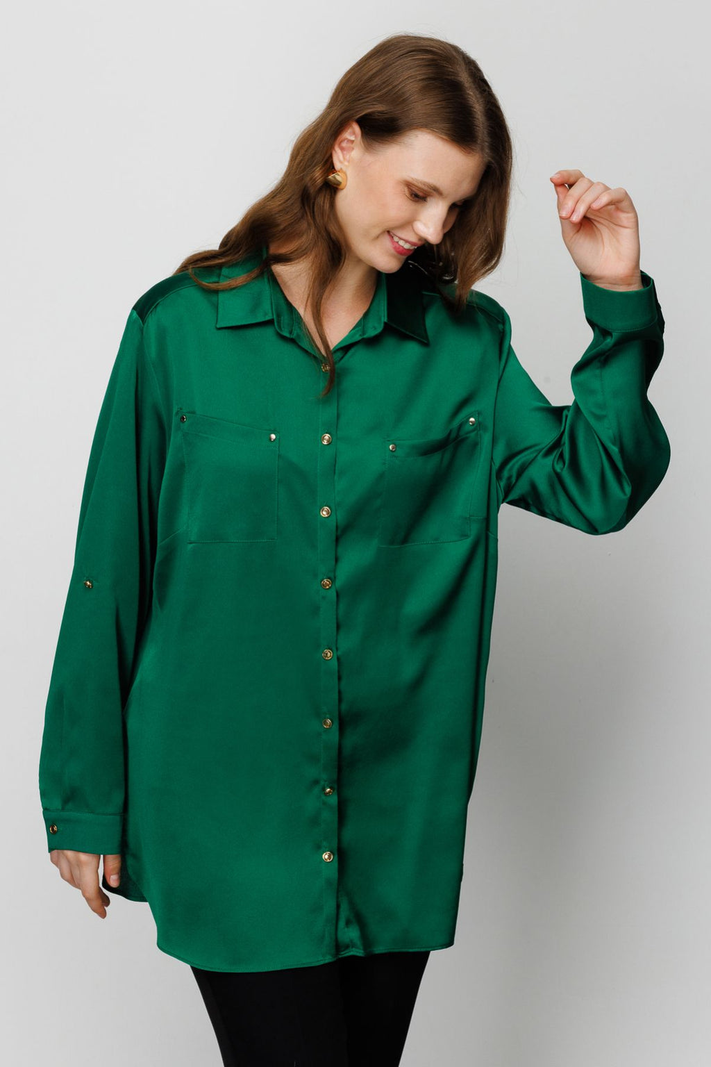 Ekol Oversize Uzun Kol Saten Gömlek Bluz - Minimalist Şıklık