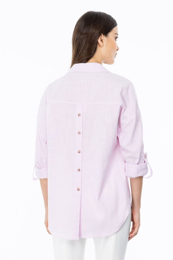 Ekol Oversize Gömlek Yaka 3/4 Kol Kadın Bluz - Minimalist Tarz
