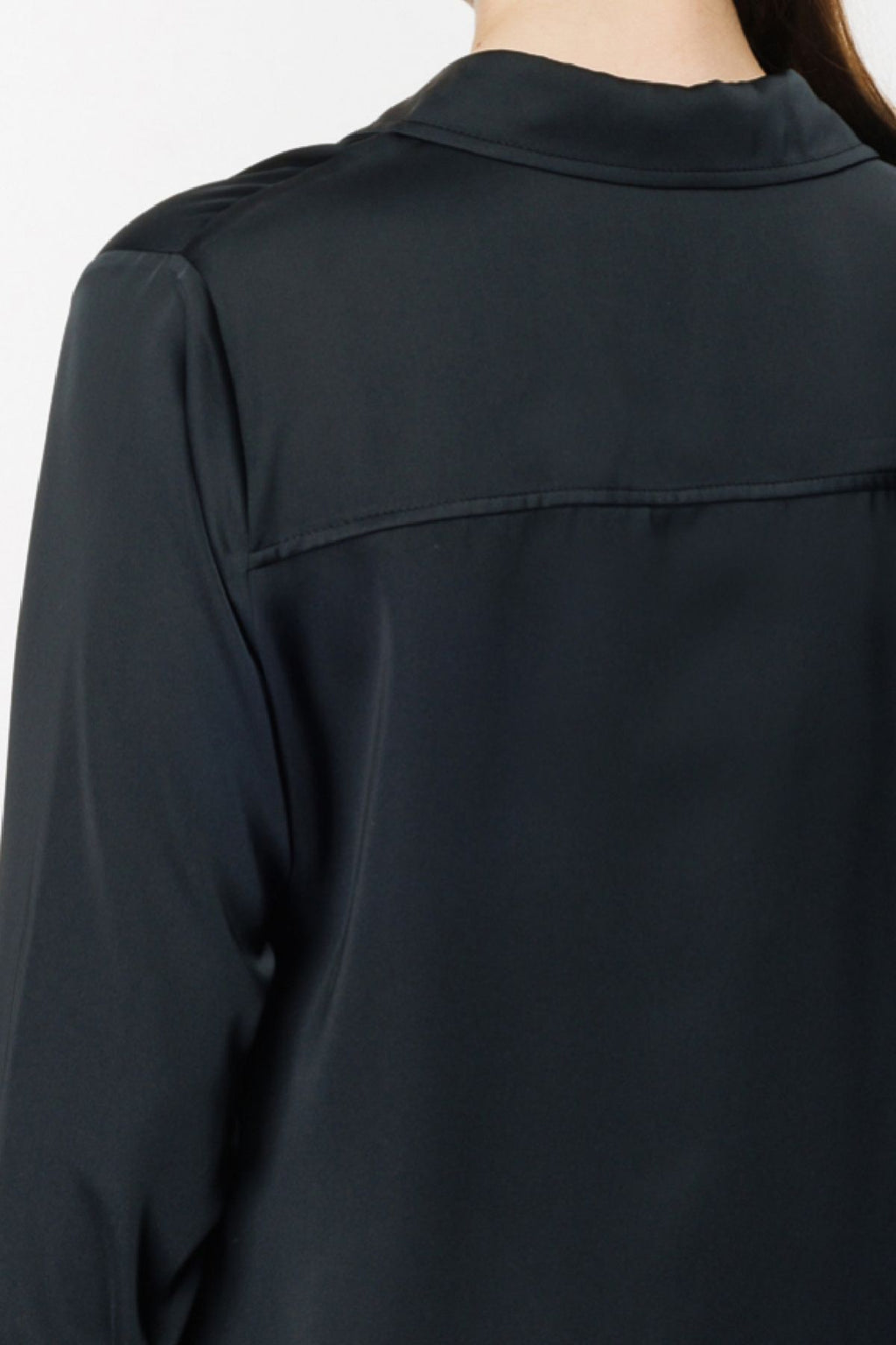 Ekol Oversize Minimalist Uzun Kol Saten Bluz - Gömlek Yaka