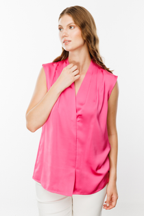 Ekol V Yaka Kolsuz Saten Bluz - Minimalist Stil