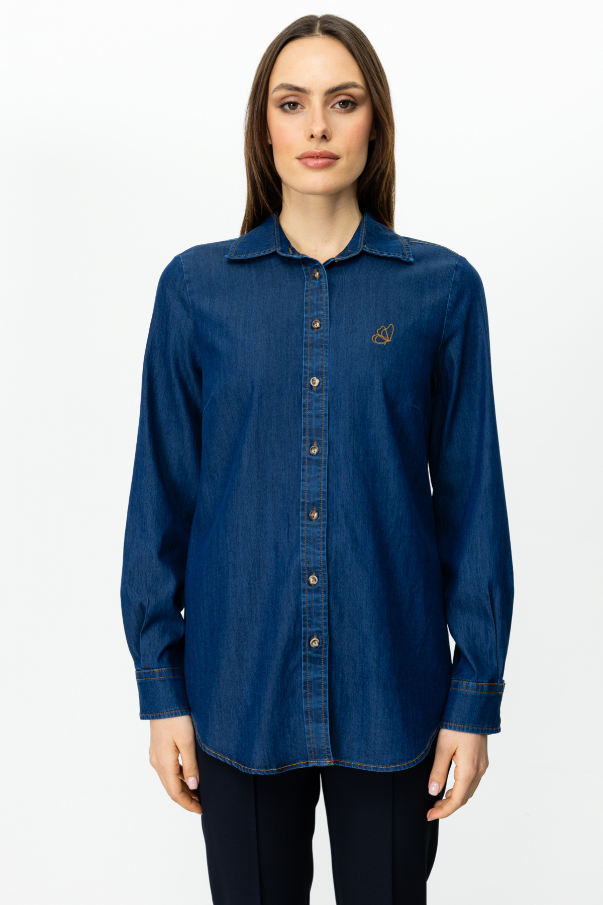 Ekol Oversize Gömlek Yaka Uzun Kol Kadın Gömlek - Minimalist Stil