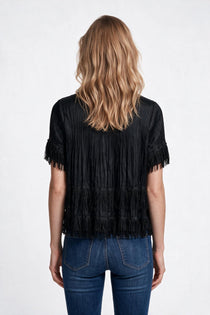 Ekol Kadın Bisiklet Yaka Püsküllü Kısa Kollu Pileli Bluz
