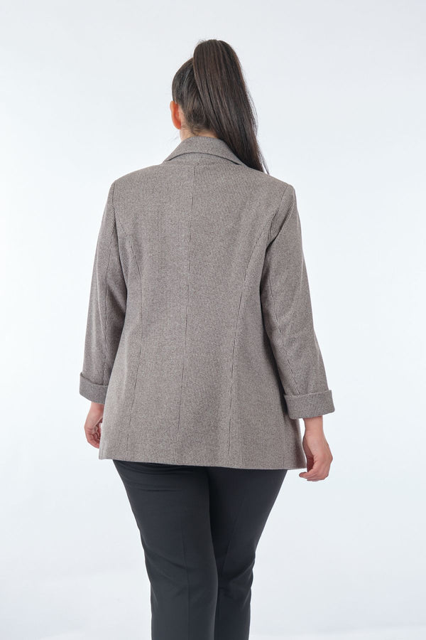 Ekol Oversize Minimalist Kadın Ceket - 3/4 Kol - Çift Sıralı