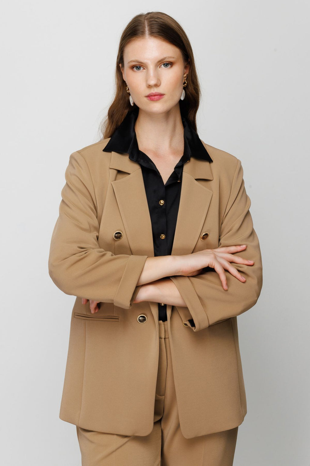 Ekol Minimalist Oversize Kadın Ceket - Çift Düğmeli