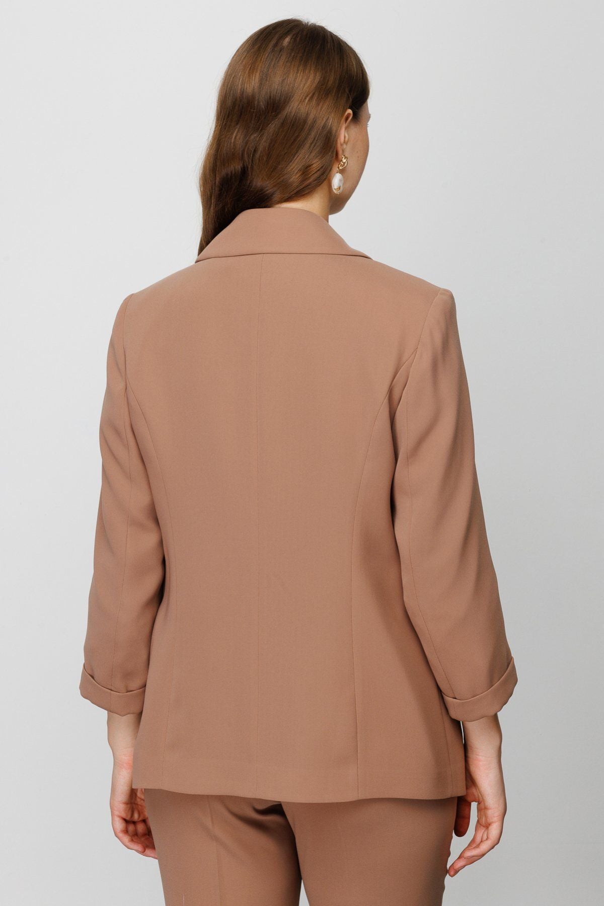Ekol Minimalist 3/4 Kol Çift Düğmeli Kadın Blazer Ceket - Günlük & Ofis